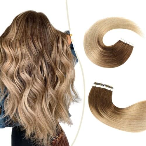 XDhair Tape In Hair Extensions Ombre Balayage Color 50g 20pcs Remy Human Hair Extensions Invisible For Salon Quality