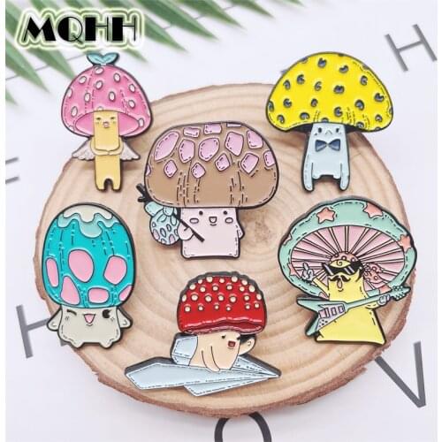 Cartoon Cute Plants Mushrooms Enamel Pins Love Airplanes Guitars Sweet Alloy Brooches Badges Clothes Accessories Fashion Jewelry