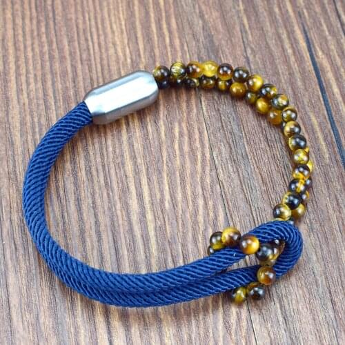 Handmade Black Rope Bracelet High Quality Natural Stone Beaded Mens and Womens Bracelet 316L Stainless Steel Magnetic Buckle