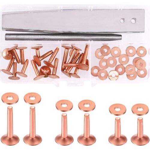 20 Pcs Red Copper Rivet Set with Stainless Steel Burr Setter and Hole Punch Cutter, Cooper Fastener and Setting Kit