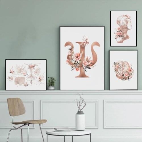 Psychology Prints Wall Poster Brain Neurons Neck Nerves Floral Medical Art Canvas Painting Psychiatrist Doctor Office Decor