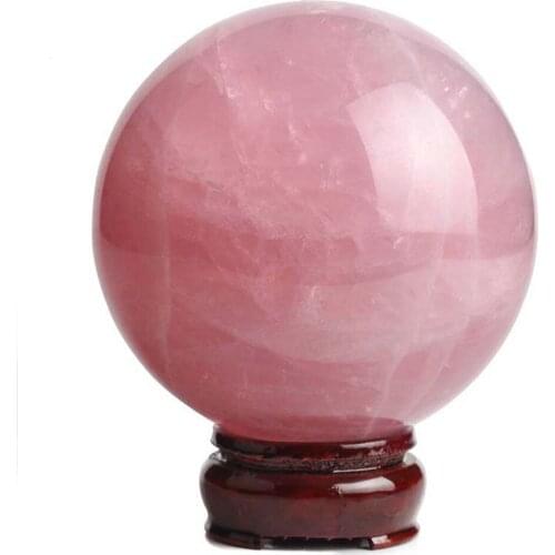 Natural Rose Quartz Ball Quartz Crystals Sphere Balls Meditation Chakra Healing Crystal Stone Home Decoration & Wood Stand