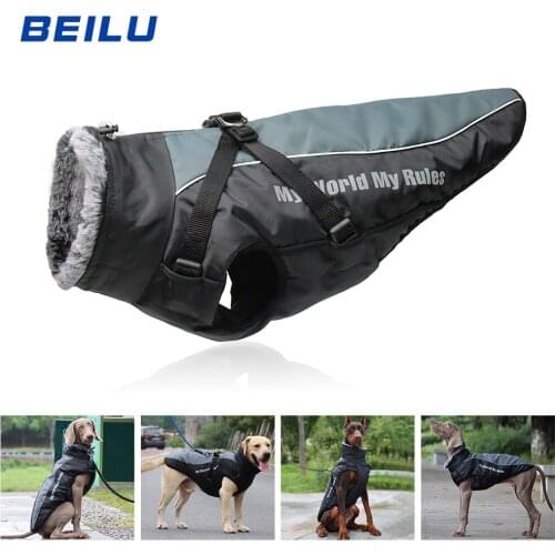 New Waterproof Pet Dog Clothes Reflective Furry Collar Jacket Winter Warm Fleece Vest Thicken Coat Clothing for Medium Large Dog