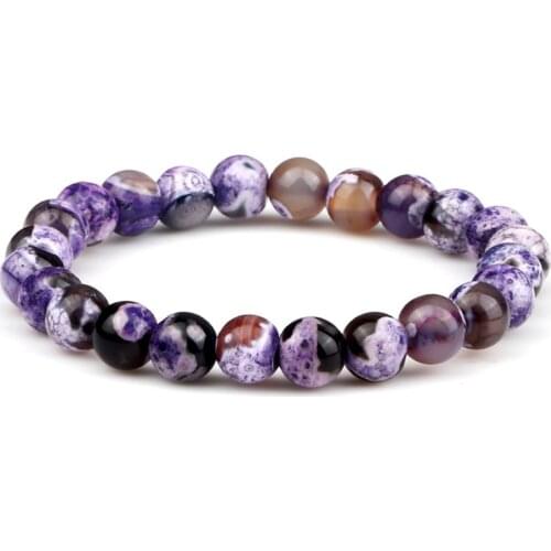 New Handmade Elastic Beads Bracelet Natural Round Fire Agates Onyx Stone Healing Charm Bracelets Bangles for Women Men Jewelry