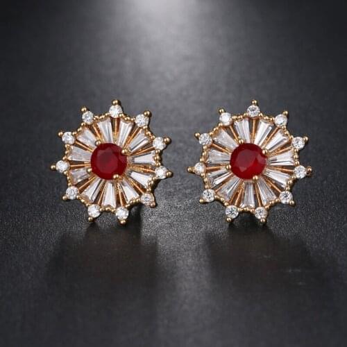 New Romantic Design Rose Gold Color AAA Cubic Zirconia Sun Flowers Shape Stud Earrings Women Fashion Jewelry Brincos Mujer E-123