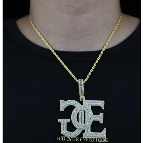 Wholesale factory price cheap hip hop men necklace with cz paved big large letter GOE pendant necklace for party new necklaces