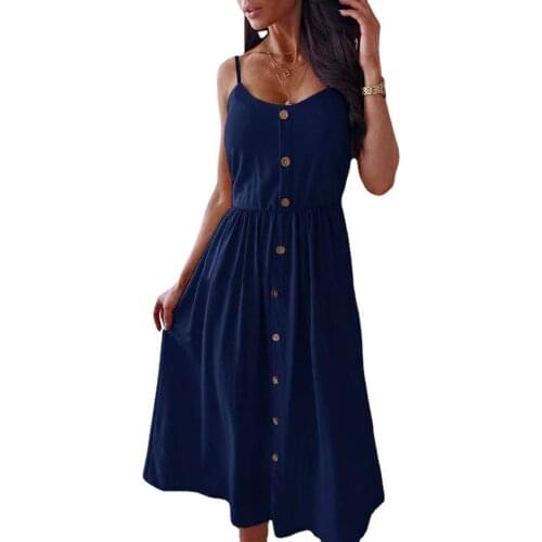 Summer Womens Dresses Fashion Sexy Spaghetti Backless V Neck Single Breasted Casual Loose High Waist Black Blue Long Dress 2021