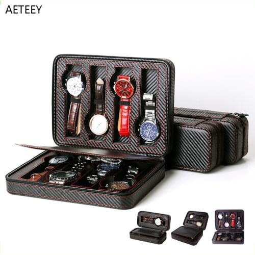2/4/8 Grids Portable Watch Organizer Box Faux Leather Zipper Watches Display Box Wrist Watch Storage Boxes Case Watch Box
