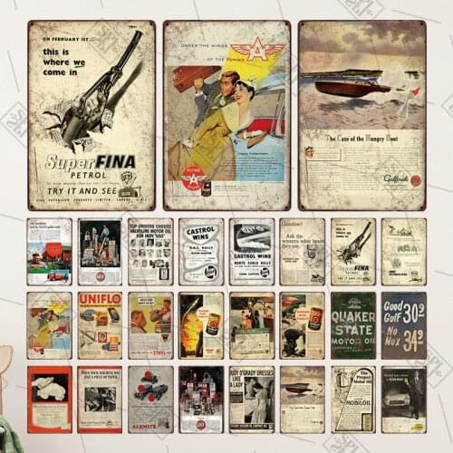 Retro Old Newspaper Style Gas Station Garage Wall Decoration Board Gasoline Advertising Sign Decorative Plaque Metal Tin Sign
