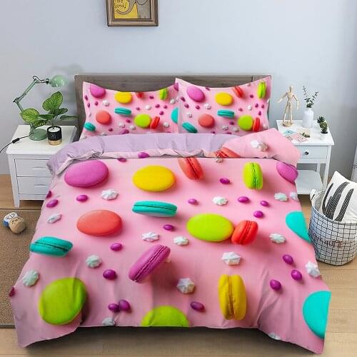 Pink Dessert Macaron Bedding Set Colorful Fashion 3D Print Comforter Luxury Queen King Single Duvet Cover Set Home Textile Decor