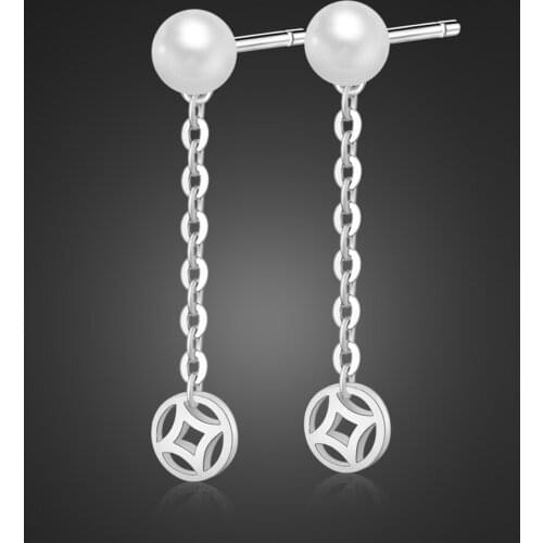 Fashion 100% 925 Sterling Silver Tassel Stud Earrings For Women Girl Pearl earring Silver jewelry birthday Gift