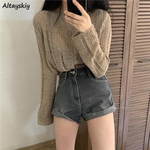 Sweaters Women O-Neck Solid Long Sleeve Loose Ulzzang Lazy Chic Comfortable Knitting All-match Leisure Spring Ladies Pullovers