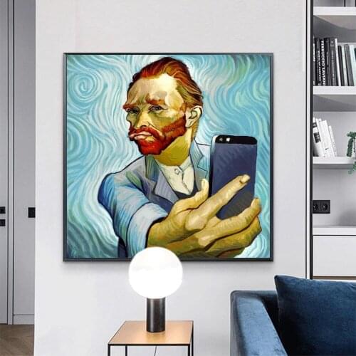 Van Gogh Selfie Funny Abstract Painting Poster Print HD Pictures Printed on Canvas Used for Room Home Aesthetics Decor Wall Art