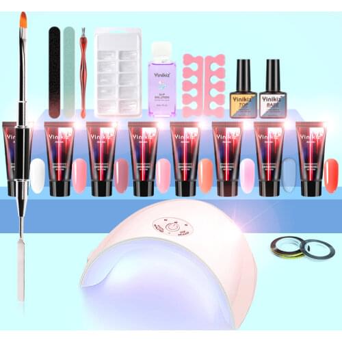 Yinikiz Poly Extension Nail Gel Kit 36W UV LED Nails Builder Gel Fast Dry Clear Camouflage Color Acrylic Nail Polish