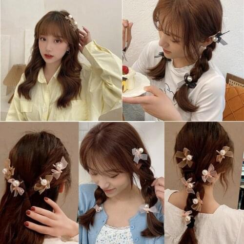 Women Girls Sweet Bow Simple Pearls Hair Clips Barrette Hairpins Headwear Imitation Pearl Bowknot Hairpin Hair Accessories