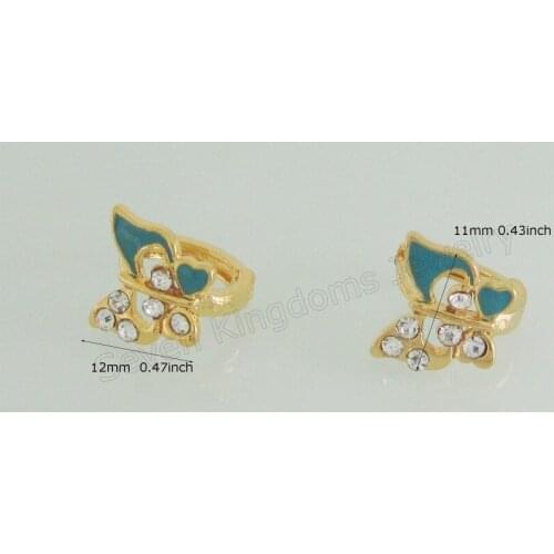 YELLOW GOLD SOLID GP PLATED BLUE ENAMEL HOOP DIAMETER 0.47" CZ STONE BUTTERFLY SHAPE EARRING