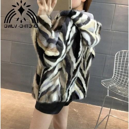 New Natural genuine real Mink Fur coat with hood Womens Fashion All-match multi-color colorfull jacket