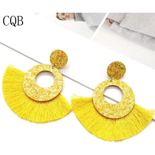 Womens earrings 2019 bohemian tassel pop Korean jewelry big circle new leather geometric statement wholesale yellow red blue cc