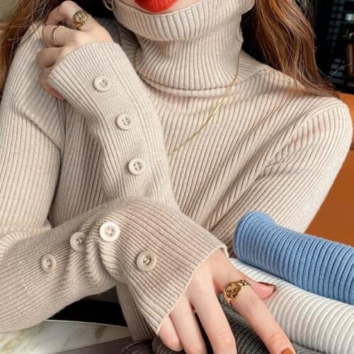 Fashion Turtleneck Sweater Women 2021 New Autumn and Winter Clothes Thicken Knitted Pullover Long Sleeve Bottoming Shirt 16292