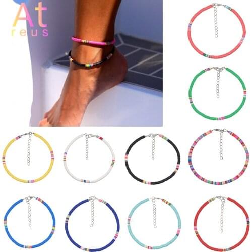 1pc 4mm New Polymer clay Beaded Anklet For Women Turquoise Beads Silver Ankle Chain Bracelet Girls Shell Barefoot Jewelry Gift