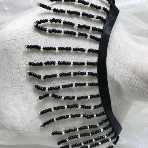 1 Yard Hot Sale Black Pearl Tassel Beaded Lace Trim Cloth Dress Fringe Lace Decoration For Curtains, Shoes