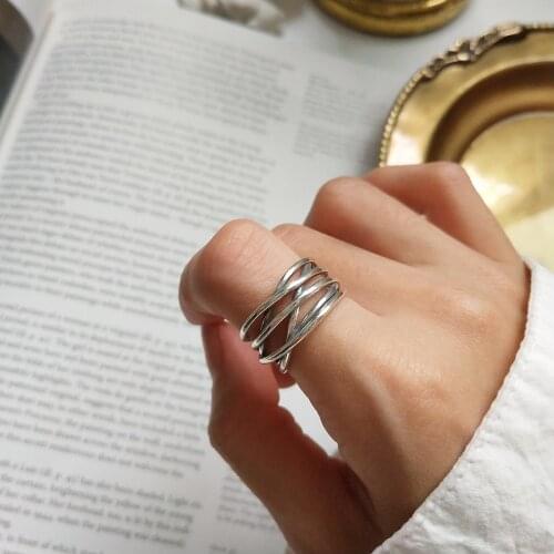 100% Authentic S925 Sterling Silver Fine Jewelry Geometric open Criss Twisted Long rings Band Punk Rock Party J237