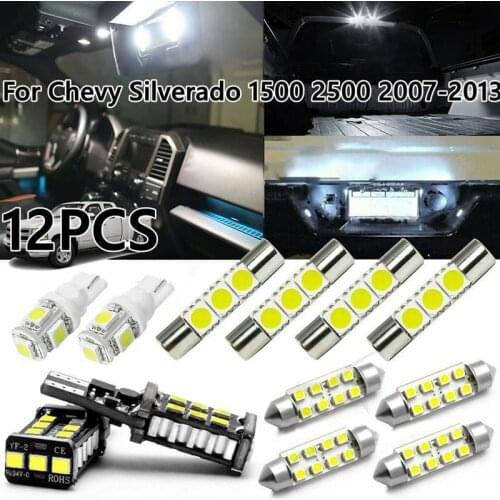 12X White LED Interior Dome Map Lights Package Kit for Chevy Silverado 1500 2500 2007-2013