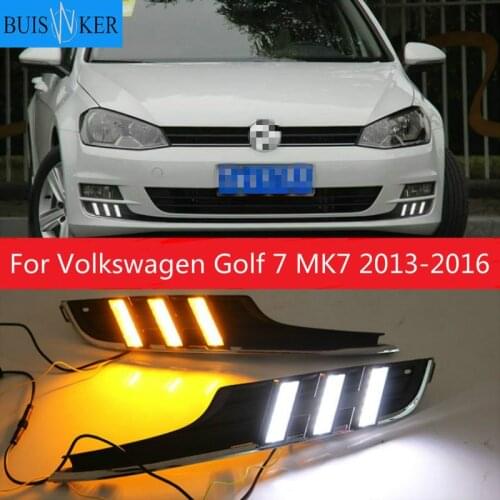2PCS For Volkswagen Golf 7 MK7 2013-2016 Yellow Turn Signal Function LED Daytime Running Light Waterproof 12V Car DRL Lamp