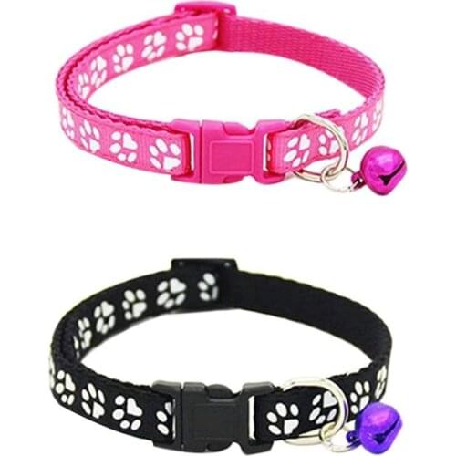 2 Pack Adjustable Cat Collar with Bell, Fashion Paw Print Design Pet Collar, Safety Quick Release Breakaway Collar for Cats (Ros
