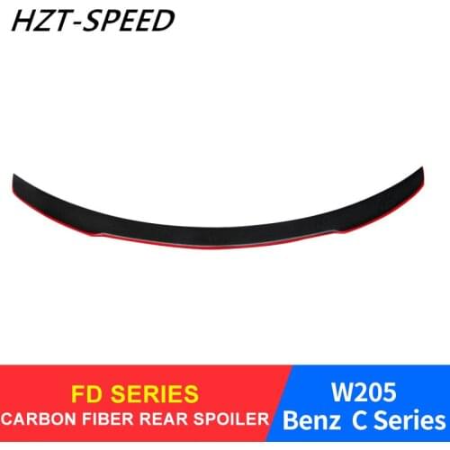 2015 -2018 For BENZ C Series W205 Spoiler Wing Black Carbon Fiber Material Modified FD Style Red Edge Rear Spoilers