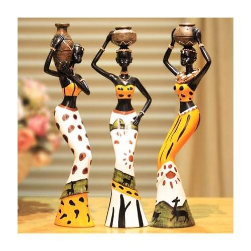 3pcs/set Exotic Tribal African Girl Resin Figurines Decorative Crafts Ornaments Home Decoration Accessories Statue