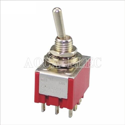 50PCS MTS-302R 3PDT ON-ON 9 Pin Toggle Switch Red 3 Pole Double Throw 3-way With Solder Terminal