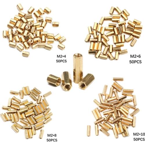 50PCS M2 Hex 4mm/6mm/8mm/10mm Nut Spacing Screw Brass Threaded Pillar PCB Motherboard Standoff Spacer Kit Hardware Parts