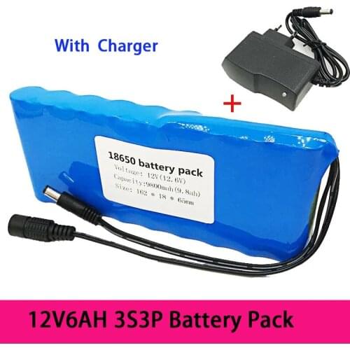 12V 6AH Battery 18650 Pack Portable Rechargeable Batteres DC 11.1V 12V 12.6V 6000mAh 18650 Li-Ion Battery CCTV Camera Monitor