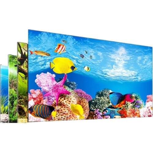 Aquarium Landscape Sticker Poster 3D Background Painting Paster HD Double-sided Ocean Plant Backdrop Decals Fish Tank Decoration