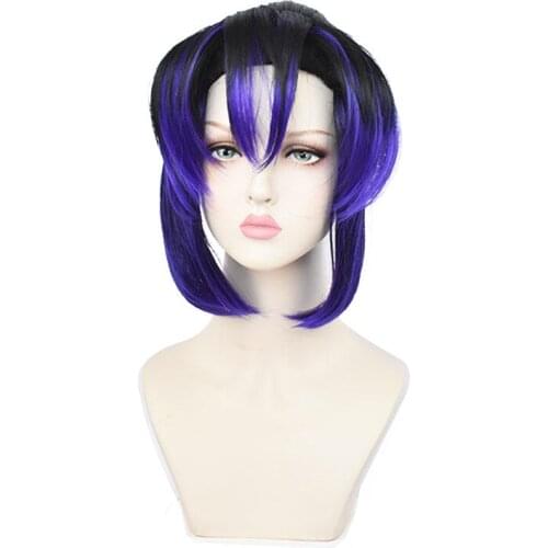 Anime Kimetsu No Yaiba Kochou Shinobu Cos Black Purple Gradient Long Hair Halloween Cos Ponytail Demon Slayer Cos Headgear