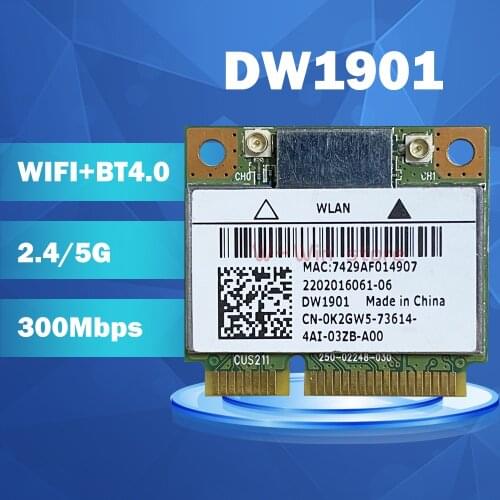 Atheros AR9462 AR5B22 DW1901 WB222 Half Mini PCIe Wireless 300M+BT4.0 Card CN-0K2GW5 for DELL 15R 17R 14TR 15TR M521R