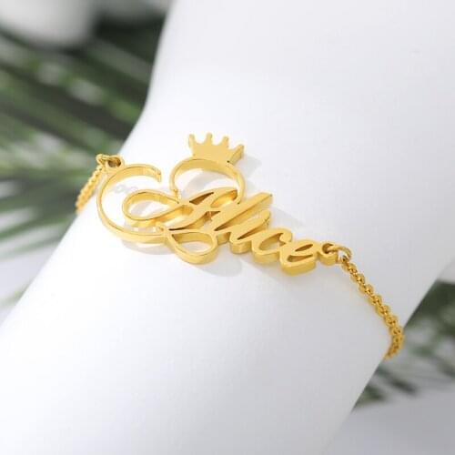 Personalized Name Bracelets For Women Girl Stainless Steel Charm Customized Crown Bracelet Bangle pulseras Hombre Custom Jewerly