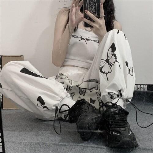 Harajuku Woman Pants Butterfly Print Hip Hop Pants Wide Leg Pant Unisex Y2K Casual Oversize Streetwear Dropshipping Punk Clothes