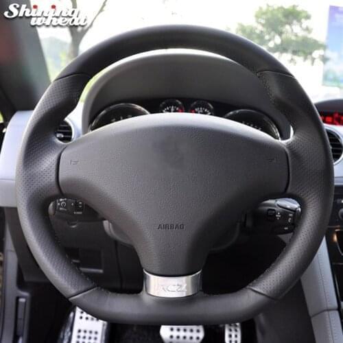 BANNIS Black Genuine Leather Car Steering Wheel Cover for Peugeot rcz 2011-2014
