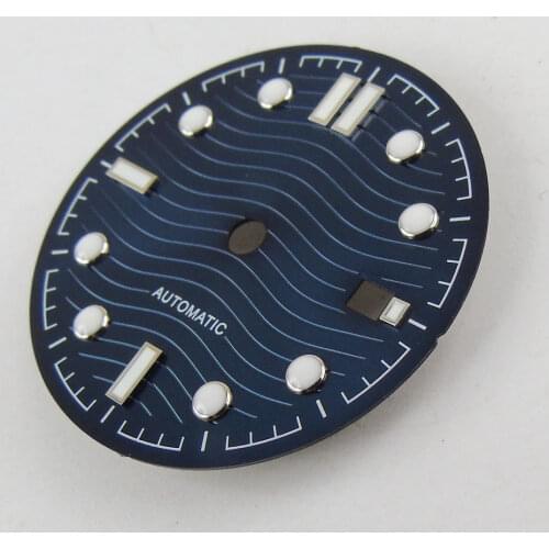 High quality 30.8mm Sterile Blue Watch Dials Luminous Date fit NH35 NH36 movement