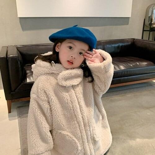 DFXD 2020 Winter Toddler Girls Warm Outwear Cartoon Bear Ear Hooded Lamb Wool Windproof Coat Thick Children Jackets For 2-8Yrs
