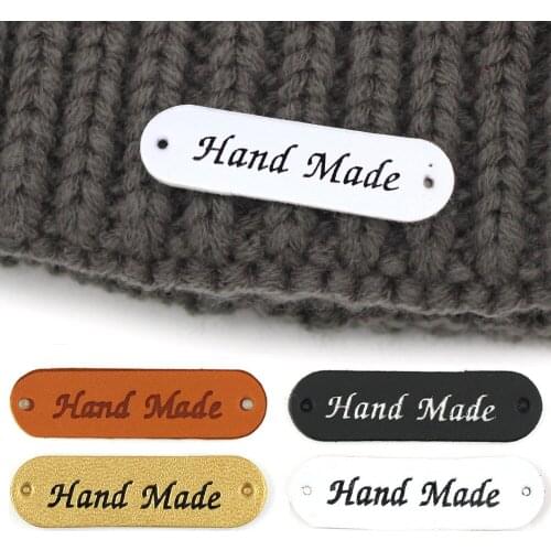 50Pcs 45x13mm Labels Brown/Gold/Black/White Tags Handmade Label For Clothes PU Leather Tag DIY Needlework Patchwork Sew Material