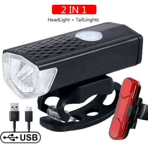 Waterproof Bicycle Light 300 Lumens MTB Bike Front Back Rear Taillight USB Rechargeable LED Flashlight Safety Cycling Headlight