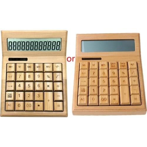 Functional Desktop Calculator Solar Power Bamboo Calculators with 12-digit Large Display