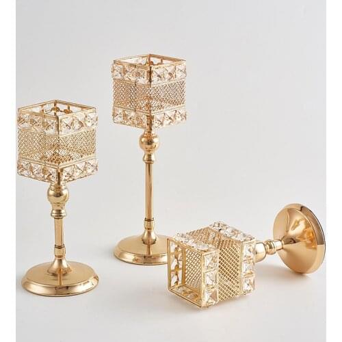 Crystal Tealight Candle Holders Metal Glass Candlesticks Wedding Table Centerpiece Party Christmas Halloween Home Decoration