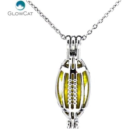 K176 1PC Locket Necklace Sport American Football Bead Pearl Cage Chain Aroma Essential Oil Diffuser Locket
