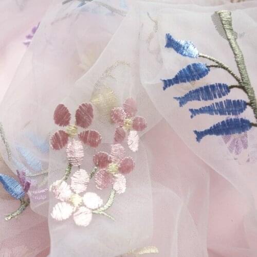 Quality gauze fabric Gold thread color flower embroidery tissu Fashion dress clothing sewing