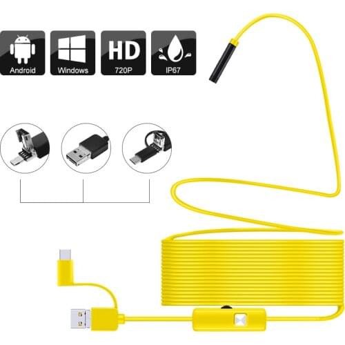 7mm Android endoscope camera, IP67 waterproof, micro USB inspection endoscope camera, suitable for PC OTG Type C, Mac 6 LEDs