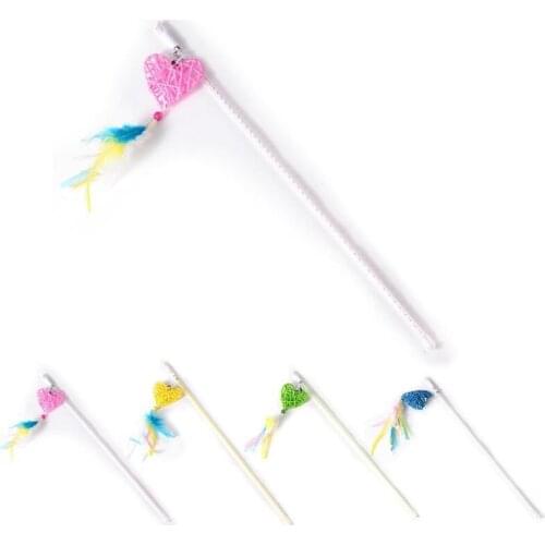 Legendog 1pc Cat Feather Wand Interactive Heart Decor Plastic Funny Cat Bell Wand Kitten Teaser Toy Pet Supplies